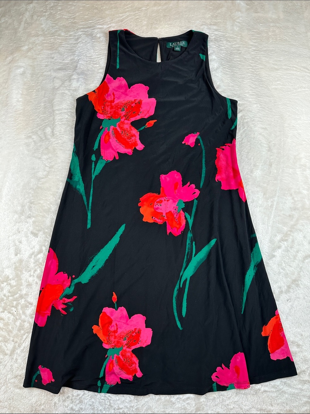 Lauren Ralph Lauren Size 6 Black Sleeveless Mini Dress Pink & Red Floral Print